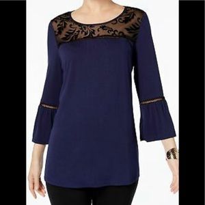 NY COLLECTION LACE/BELL SLEEVE TOP